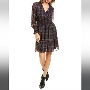Taylor Ruffle-Cuff Plaid A-Line Dress
